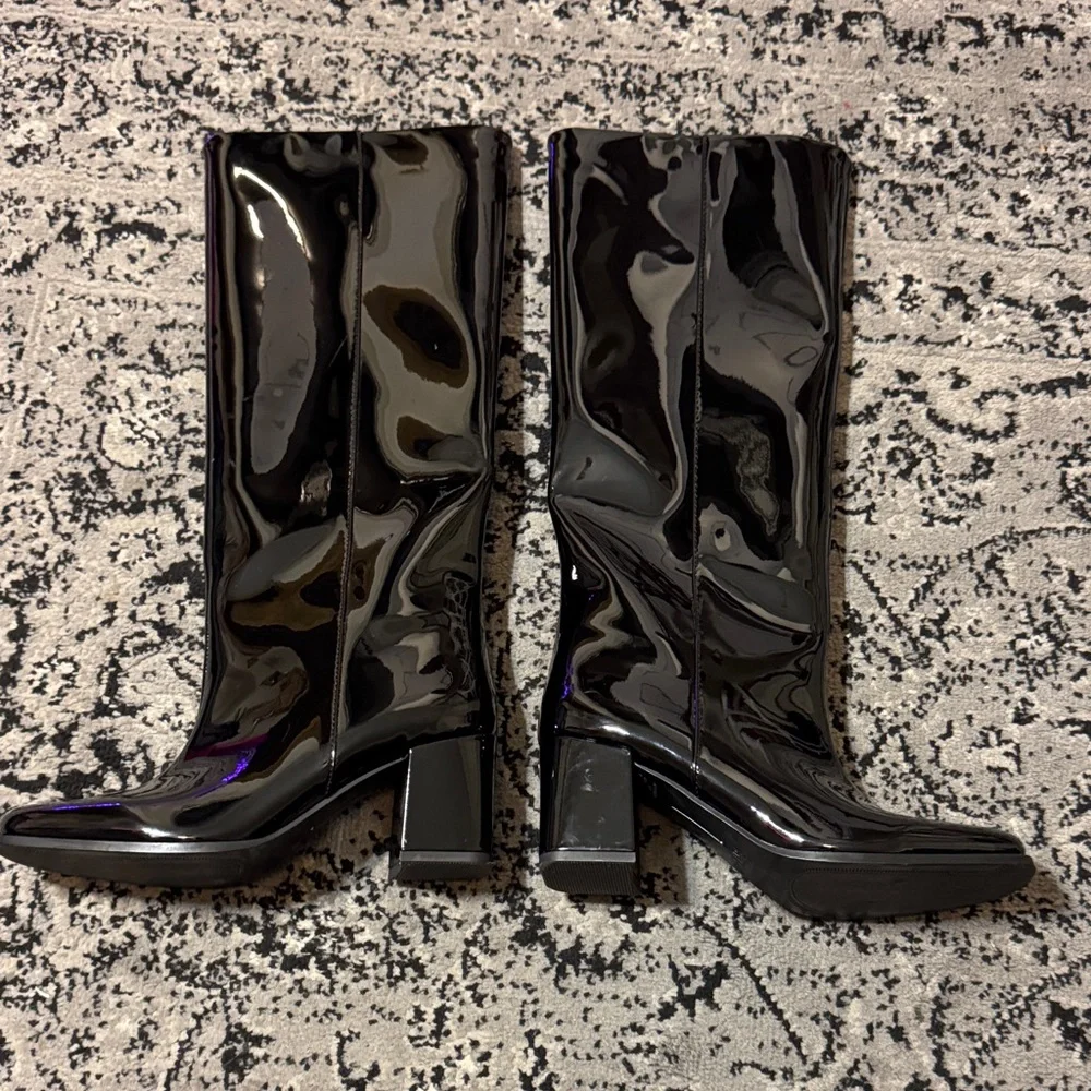 Zara Black Patent Heeled Boots - Picture 10 of 11